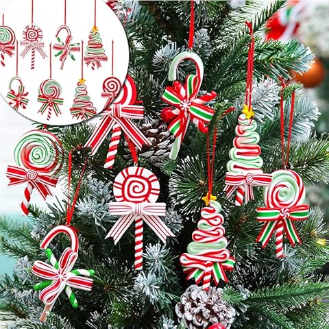 8 Pieces Christmas Candy Ornaments, Christmas Candy Lollipop Ornaments Candy Cane Pendants for Xmas Tree Decorations, Sweets Candy Pendant Xmas Tree Party Supplies Cover