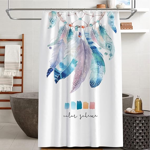 Duschvorhang 180x200 Cm Teal Daisies - Wasserdicht Mit Schmetterlingsmotiv