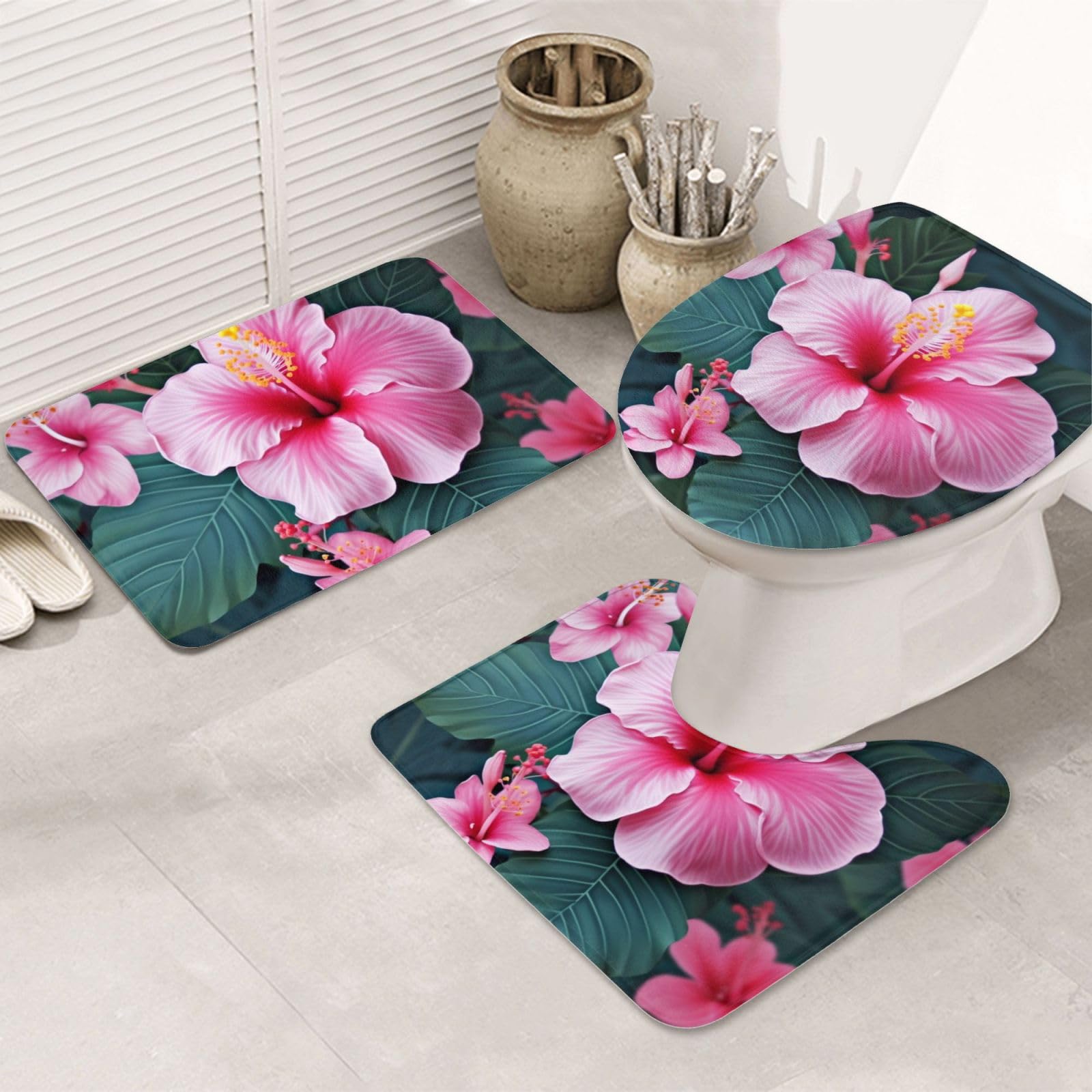 Ensemble tapis de bain microfibre hawaïen douceur et finitions premium