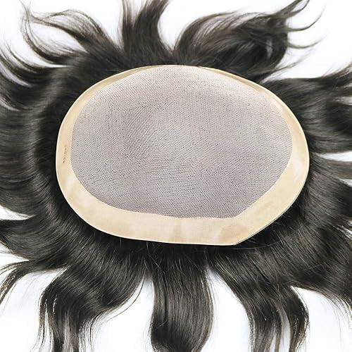 Miniatura 7 de SIMBEAUTY Toupee duradero para hombres, sistema de cabello humano de repuesto fino monofilamento, monofilamento de piel de polietileno NPU alrededor