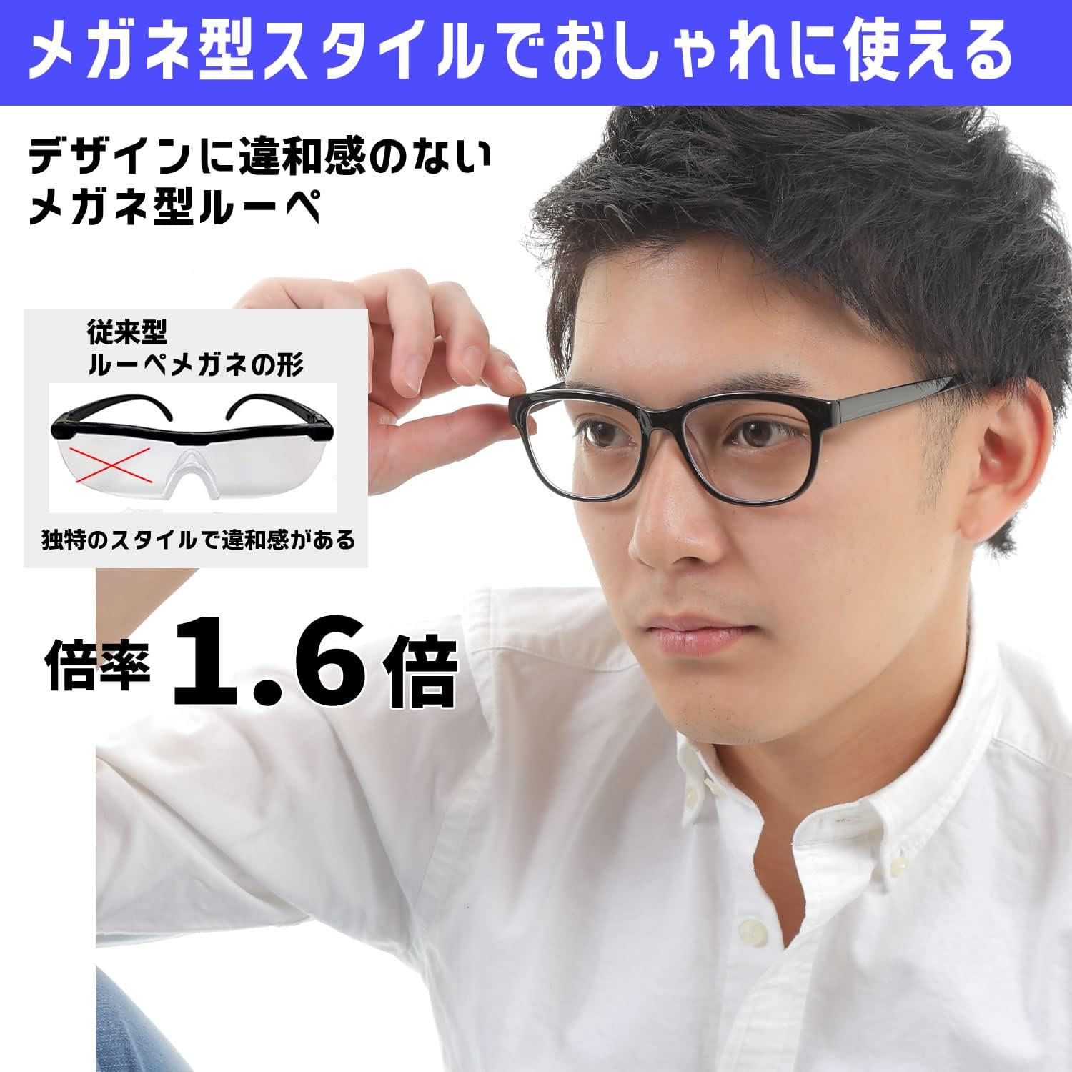 ルーペ 【Megane】 1.6倍(＋2.5相当)ブルーライトカット【L5046cc01x16】フレームカラーBLACK めが