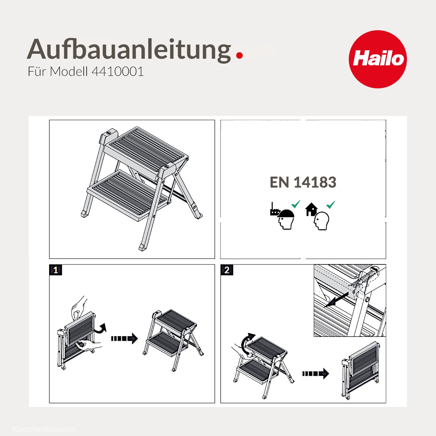 Hailo Stepfix 4410001 Stepfix 3.Generation - Escalera Plegable (2 peldaños, compacta y Segura, Antideslizante, Capacidad de Carga hasta 150 kg, Estable y fácil de Plegar)