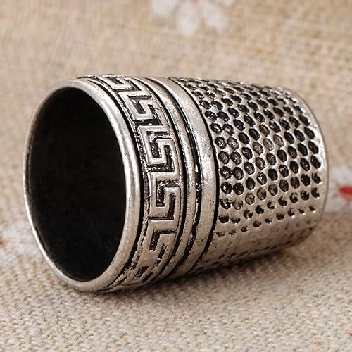 Miniatura 6 de Mtsooning Dedal de costura antiguo, protector de metal para la punta de los dedos, anillo de escudo para acolchar, accesorios de manualidades,