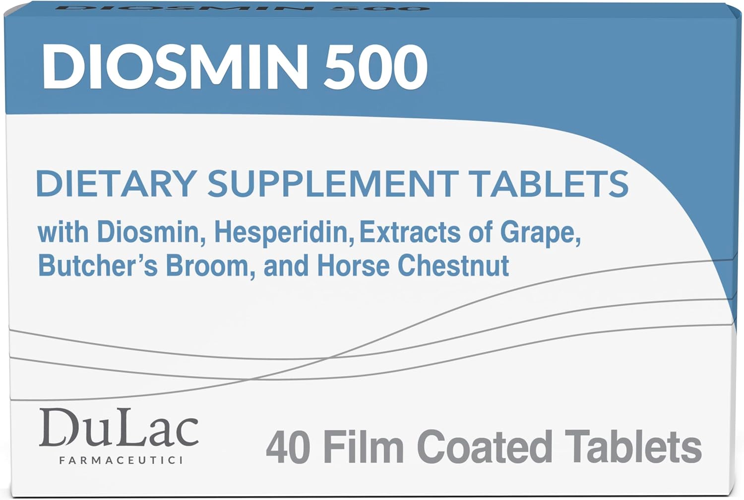 Dulac Diosmin 500, Micronized Diosmin Hesperidin Dietary Supplement 1000mg per serving, Horse Chestnut Extract, Butcher’s Broom & Red Grape Extract, Leg Circulation Support, 40 Tablets, Made in Italy