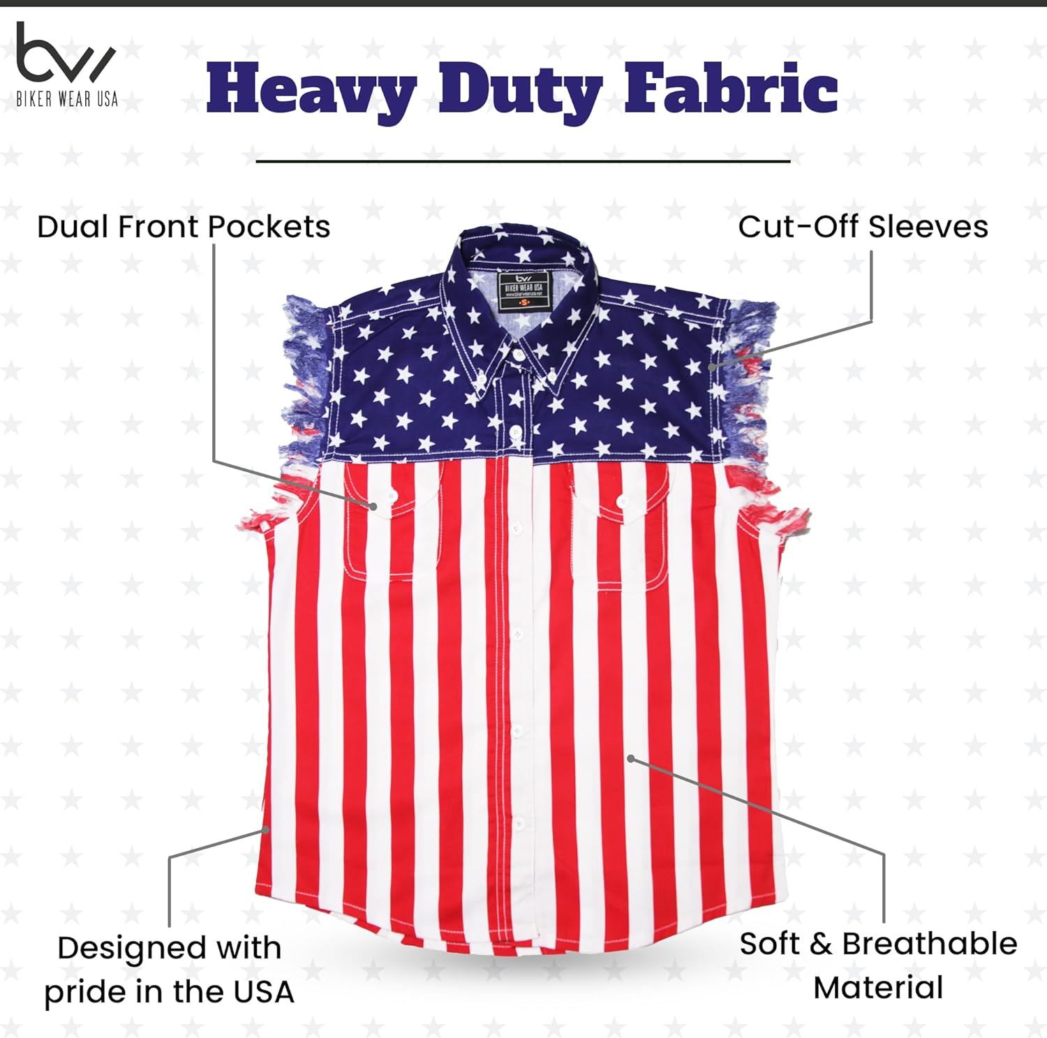 USA Flag Sleeveless Denim Cutoff Shirt - 100% Cotton Pre-Washed Denim Shirt with Stars and Stripes S to 5XL - Image 4