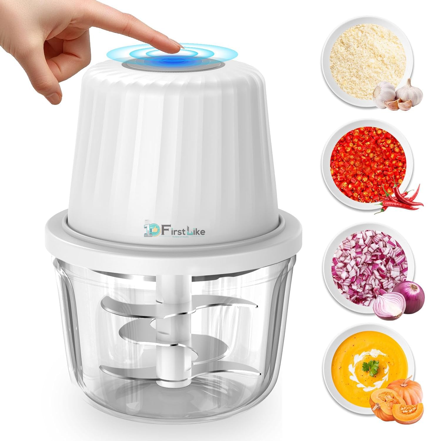 400ML Rechargeable Mini Electric Chopper with 6 Stainless Steel Blades, for Kitchen, Onion Chopper, Food Processor for Ginger, Garlic, Mint Leaves, Portable Design (White (400 Ml))-image-28