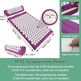 XiaoMaGe Acupressure Mat and Pillow Set with Bag - Large Size 28.7 X 16.5 inch Acupuncture Mat for Neck & Back Pain, Muscle Relaxation Stress Relief, Sciatica Pain Relief Pillow (Purple)