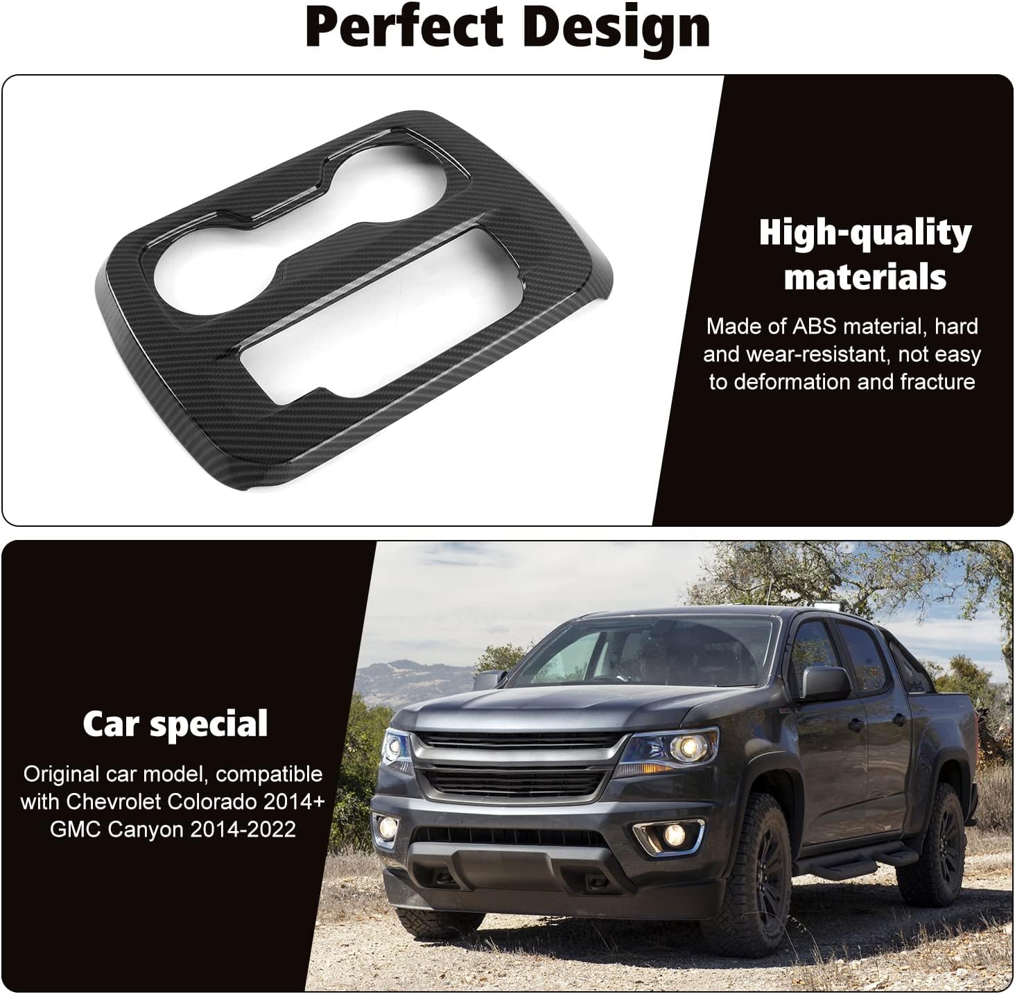 RT-TCZ Carbon Fiber Gear Shift Panel Trim Cover Center Console Cup Holder Stickers Decoration Interior Accessories for Chevrolet Colorado 2014-2023,for GMC Canyon 2014-2022