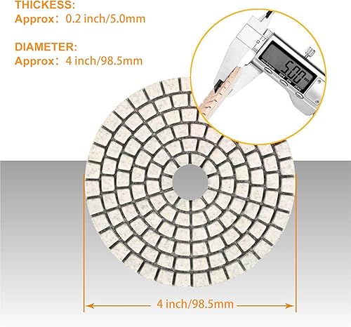 Miniatura 2 de SPTA Juego de 15 almohadillas de pulido húmedo de diamante, 4 pulgadas, blanco, 50 # -6000 #, para granito, hormigón, mármol, piedra, azulejos, con