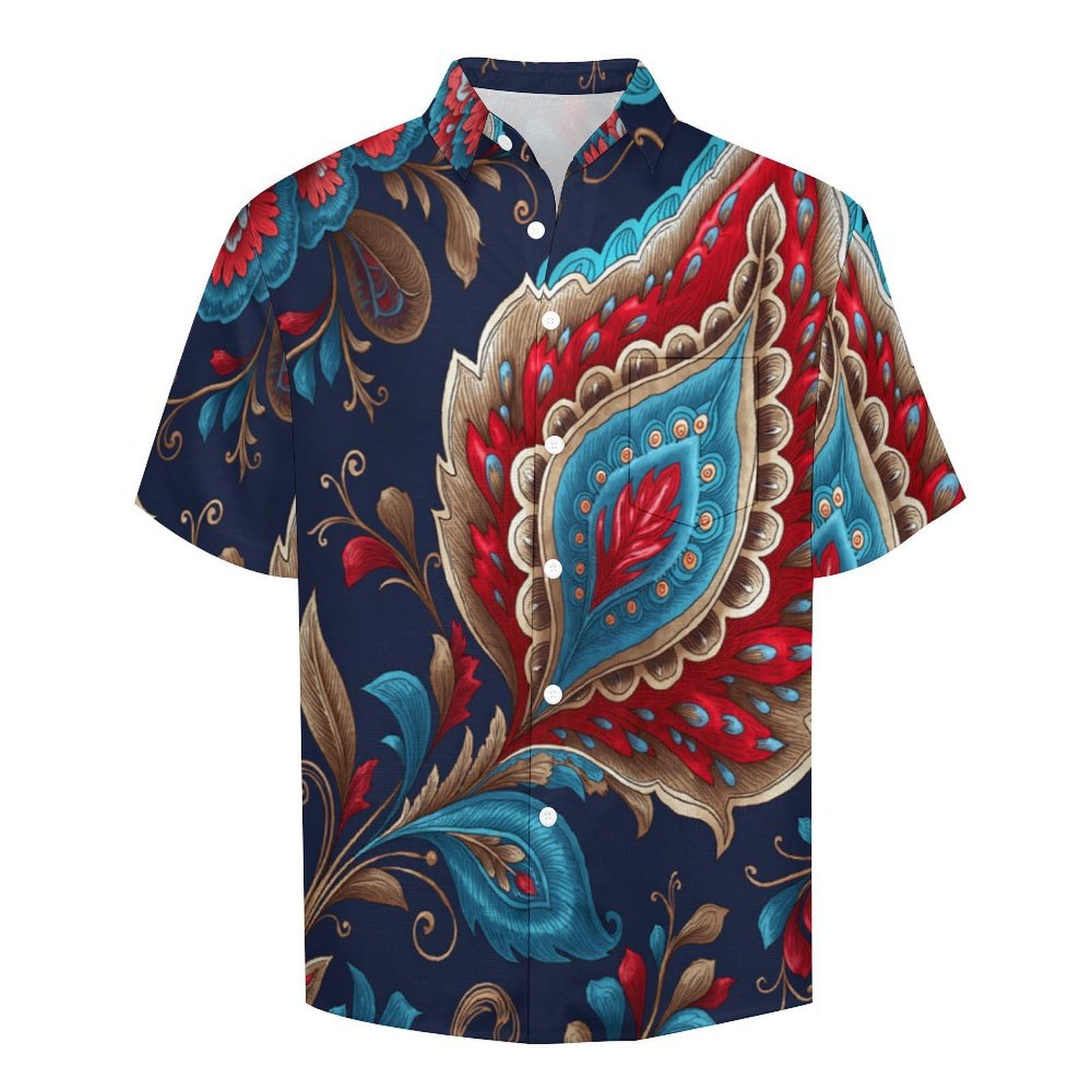 Camicia Casual da Uomo, Motivo Paisley Stampa Maglietta Estiva a Maniche Corte Stile Etnico Tradizionale Casual Button Down Hawaiani Camicie Risvolto Spiaggia Top