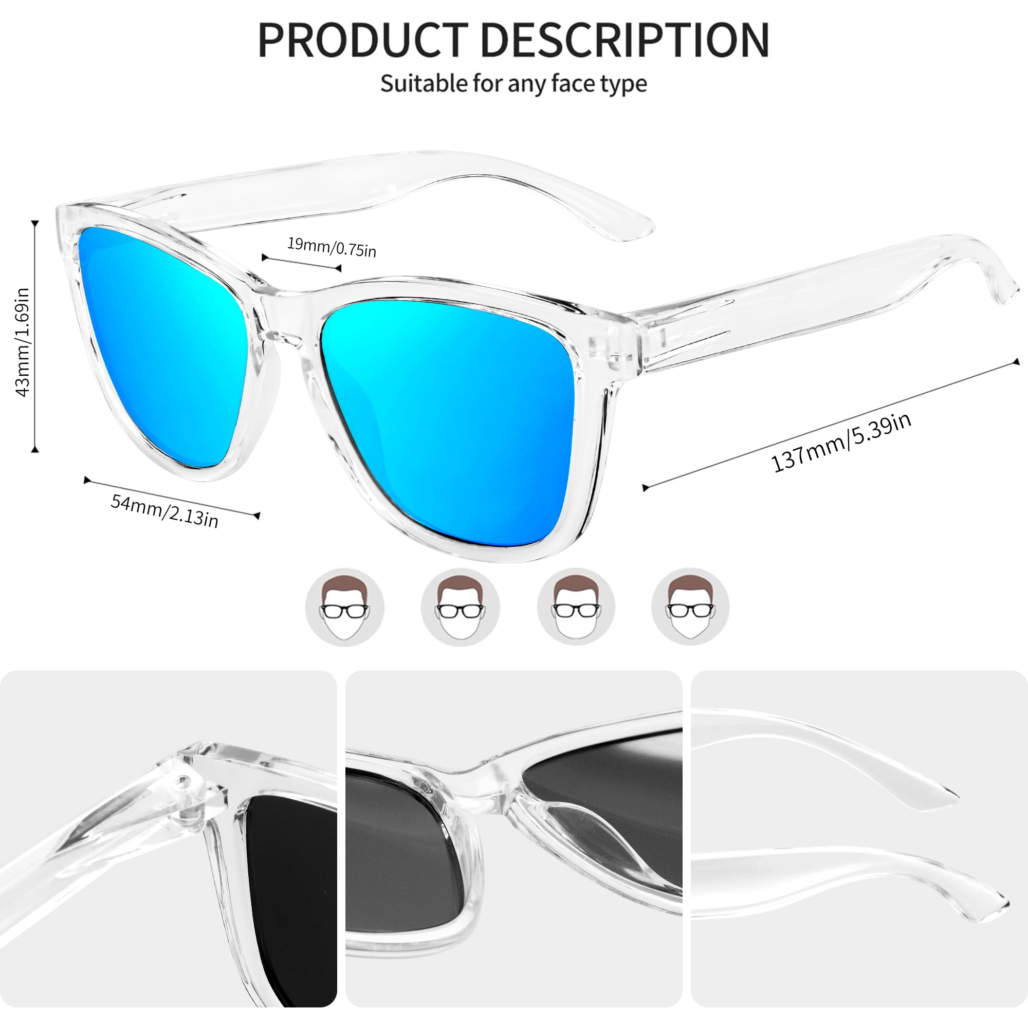 Joopin Occhiali da Sole Polarizzati Donna Uomo Quadrati Classici Guida Pesca Golf Sport Attività All’aperto Protezione UV400 Unisex - Adulto