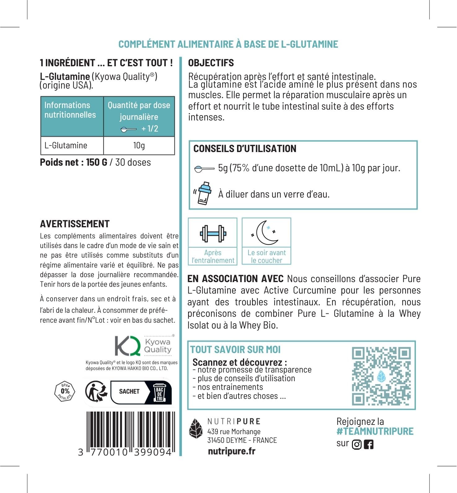 Nutripure | Pack Intestin et Digestion | Compléments Alimentaires Incontournables pour Confort Intestinal | Glutamine + Curcumine + Probiotiques et Prébiotiques | Cure 1 Mois | Fabriqué en France