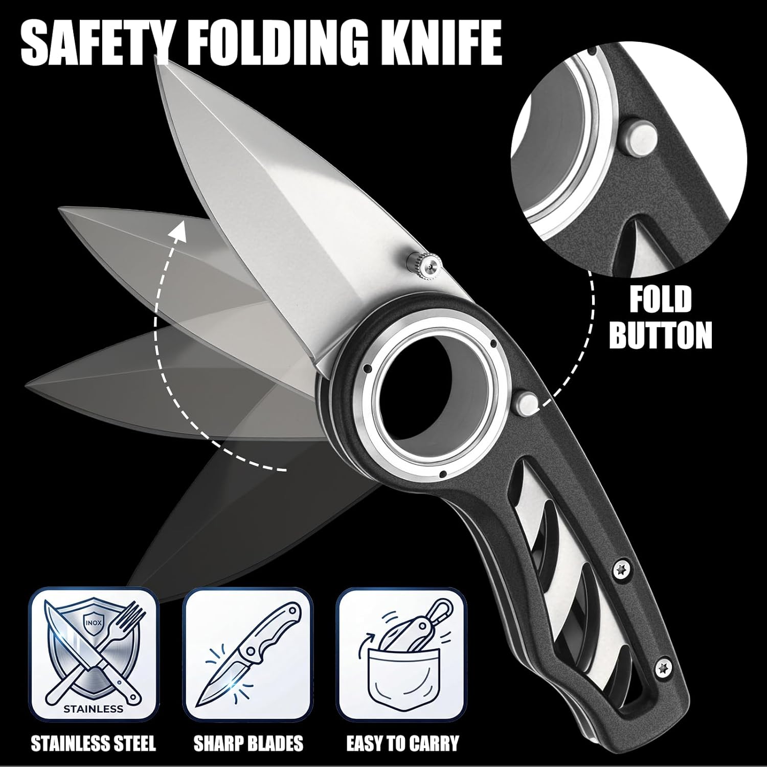 Black 2 Pack Pocket Folding Knife Multipurpose 3cr13 Blade Pocket Knife with Liner-lock Stainless Steel Handle 7.35'' with 3'' Steel Blade for Survival Father Gift Outdoor Camping Men Women
