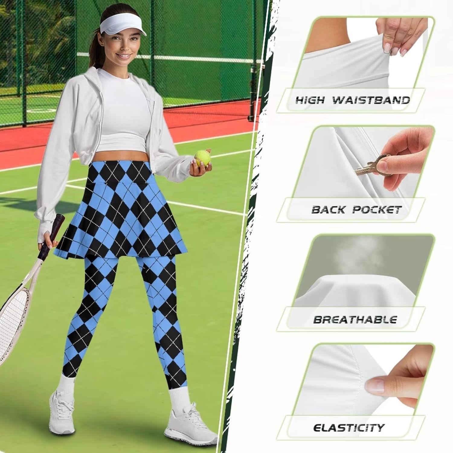 Womens Yoga Leggings with Skirts Tennis Skirts with Leggings Breathable Tummy Control Athletic Yoga Skirted Pants