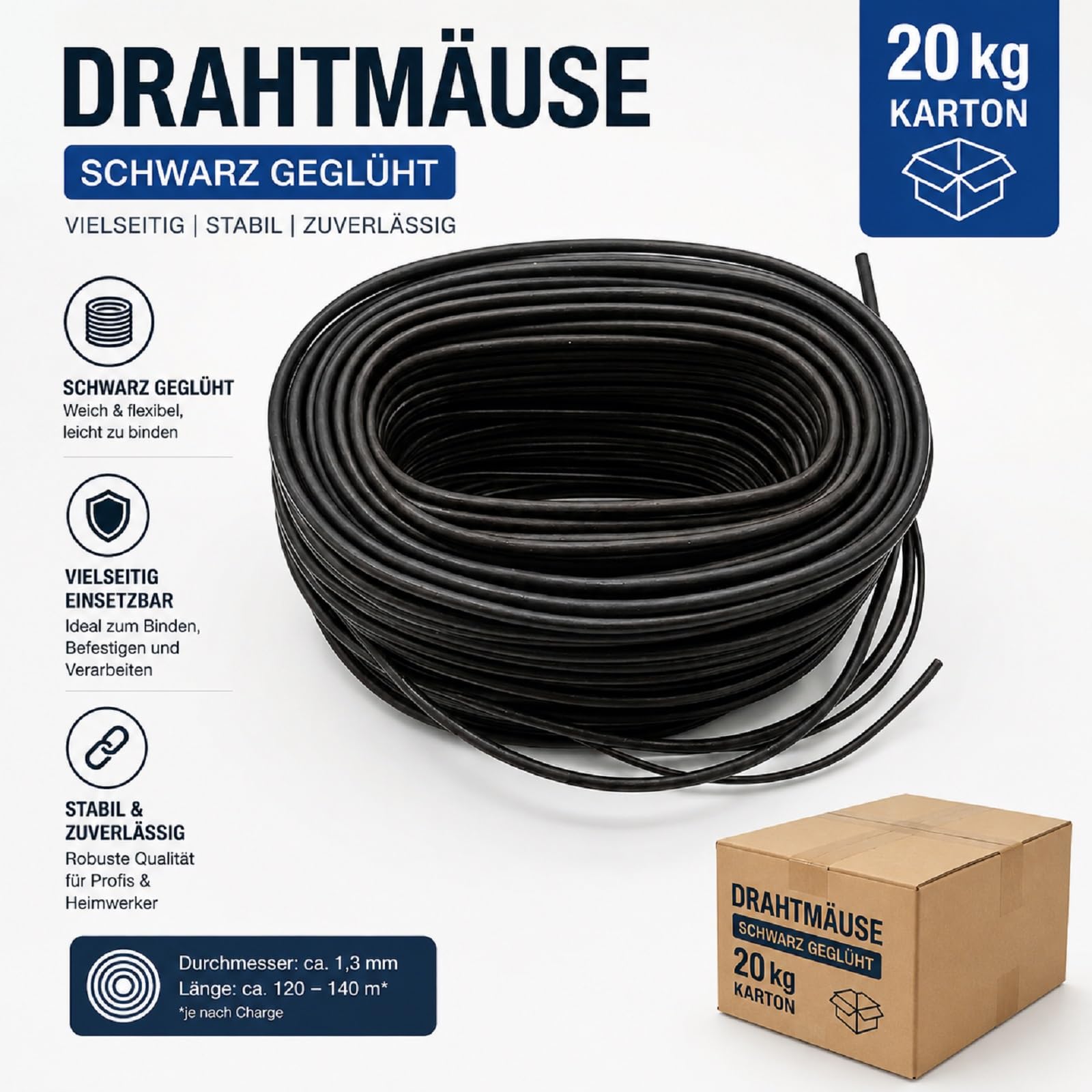 Drahtmäuse schwarz geglüht 20kg | Flechtdraht, Drahtröllchen, Rödeldraht, Bindedraht, Draht