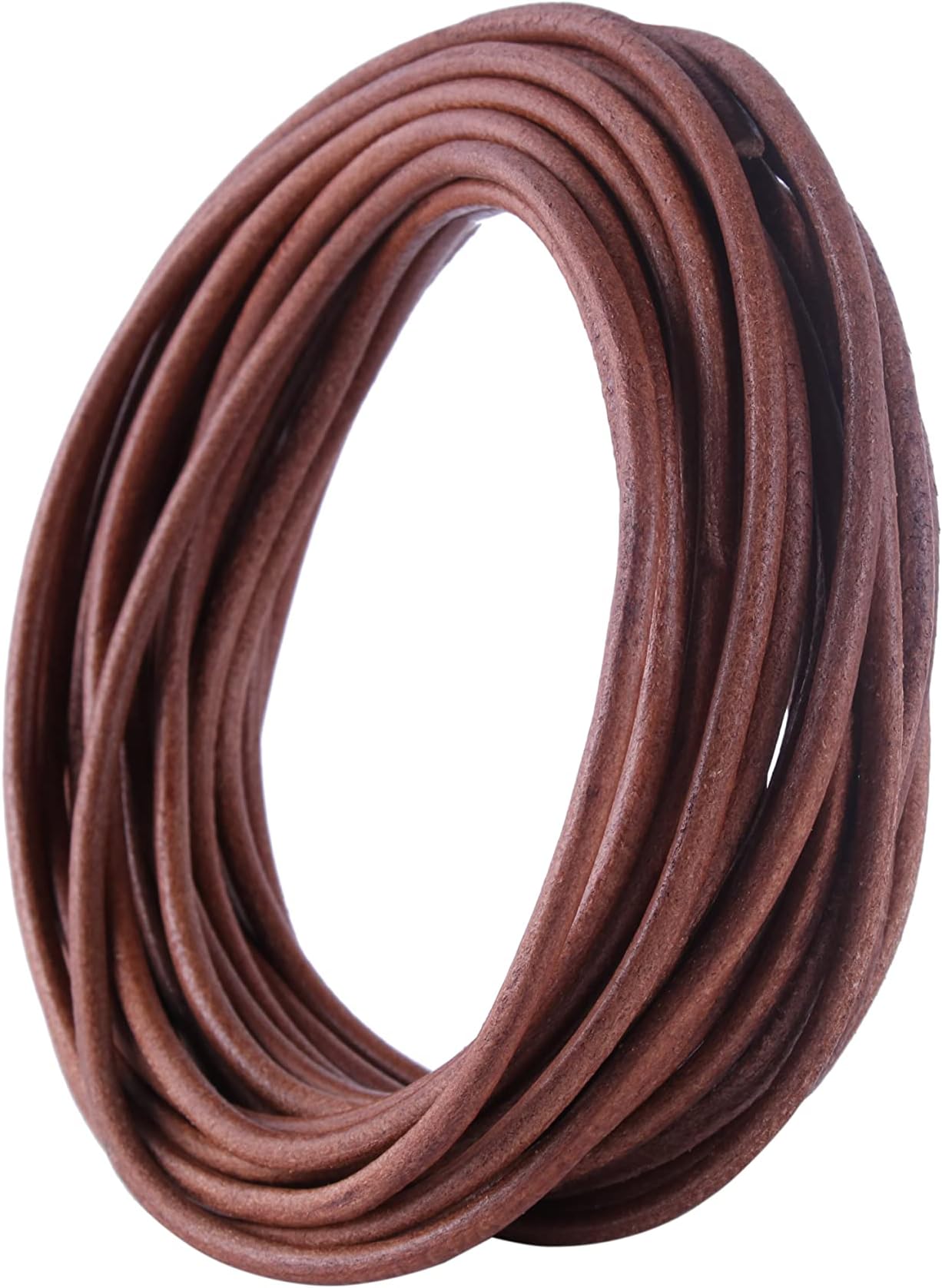 KONMAY 4.5 Meters 5.0mm Dark Natural Round Real Leather Cord for Jewellery Making and Crafting