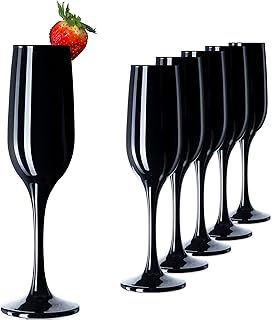 PLATINUX Schwarze Sektgläser aus Glas Champagnergläser Set 6 Teilig 210ml Sektflöten Sektkelche Sektglas Sektkelche