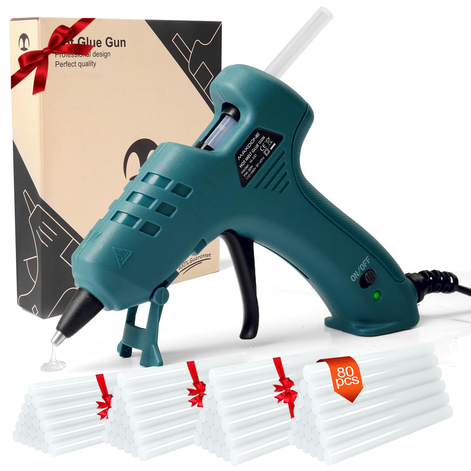 Feuerfest 50W Heißklebepistole mit 7mm Heißklebesticks, Klebepistole Heissklebepistole für DIY Kleine Handwerk schnelle Reparaturen in Haus & Büro - MAXDONE 50W Klebepistolen 80 Klebesticks