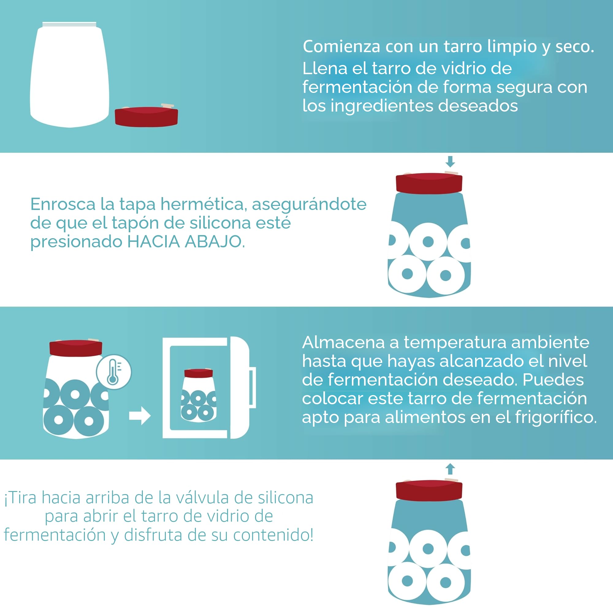 HEFTMAN Fermentacion Frascos de Vidrio con Tapa 2,2 Litros para Kéfir Kimchi Masa Madre (2 Unidades)
