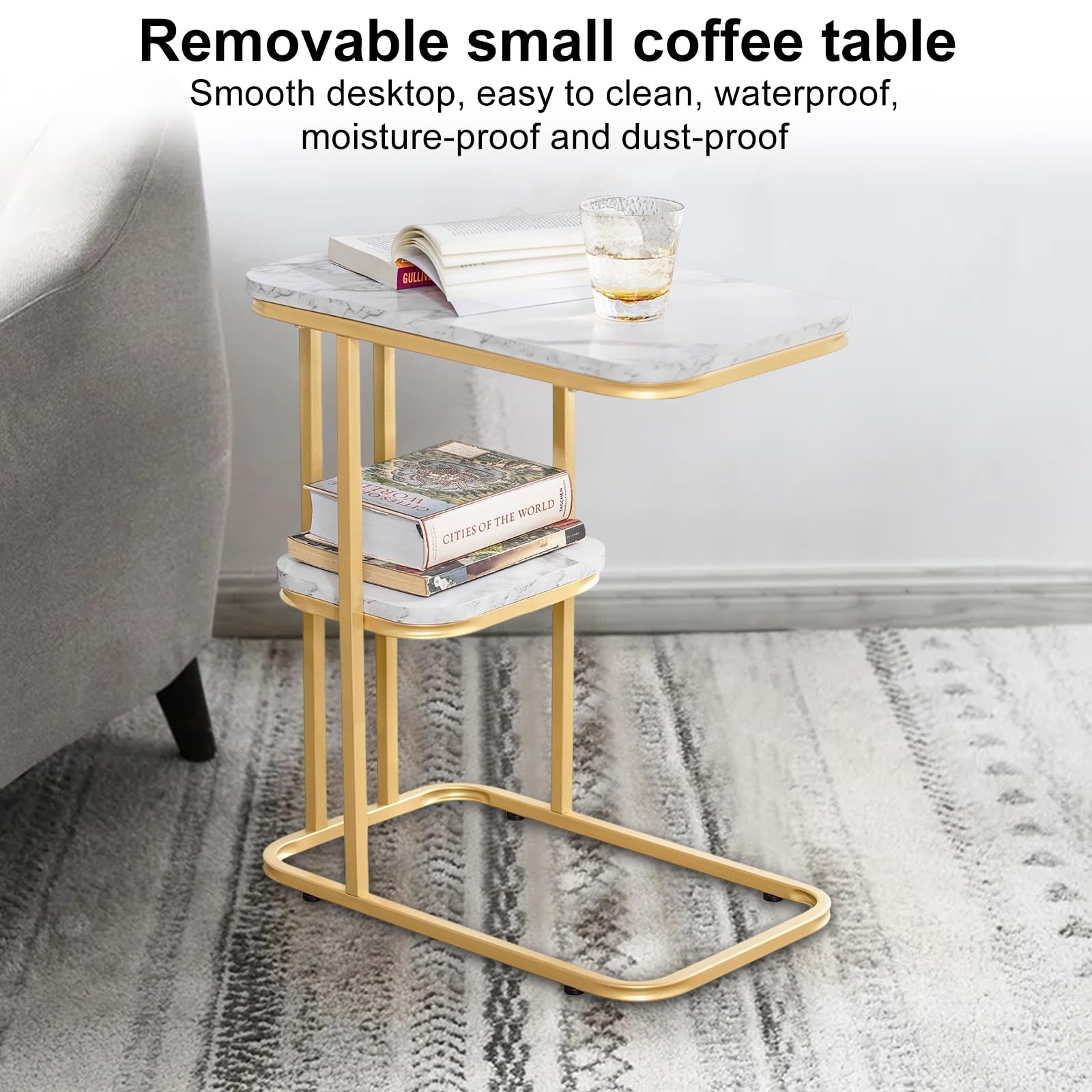 Bijzettafel - Nordicz Chic bijzettafel marmer blad goud frame – Design Meubelz
