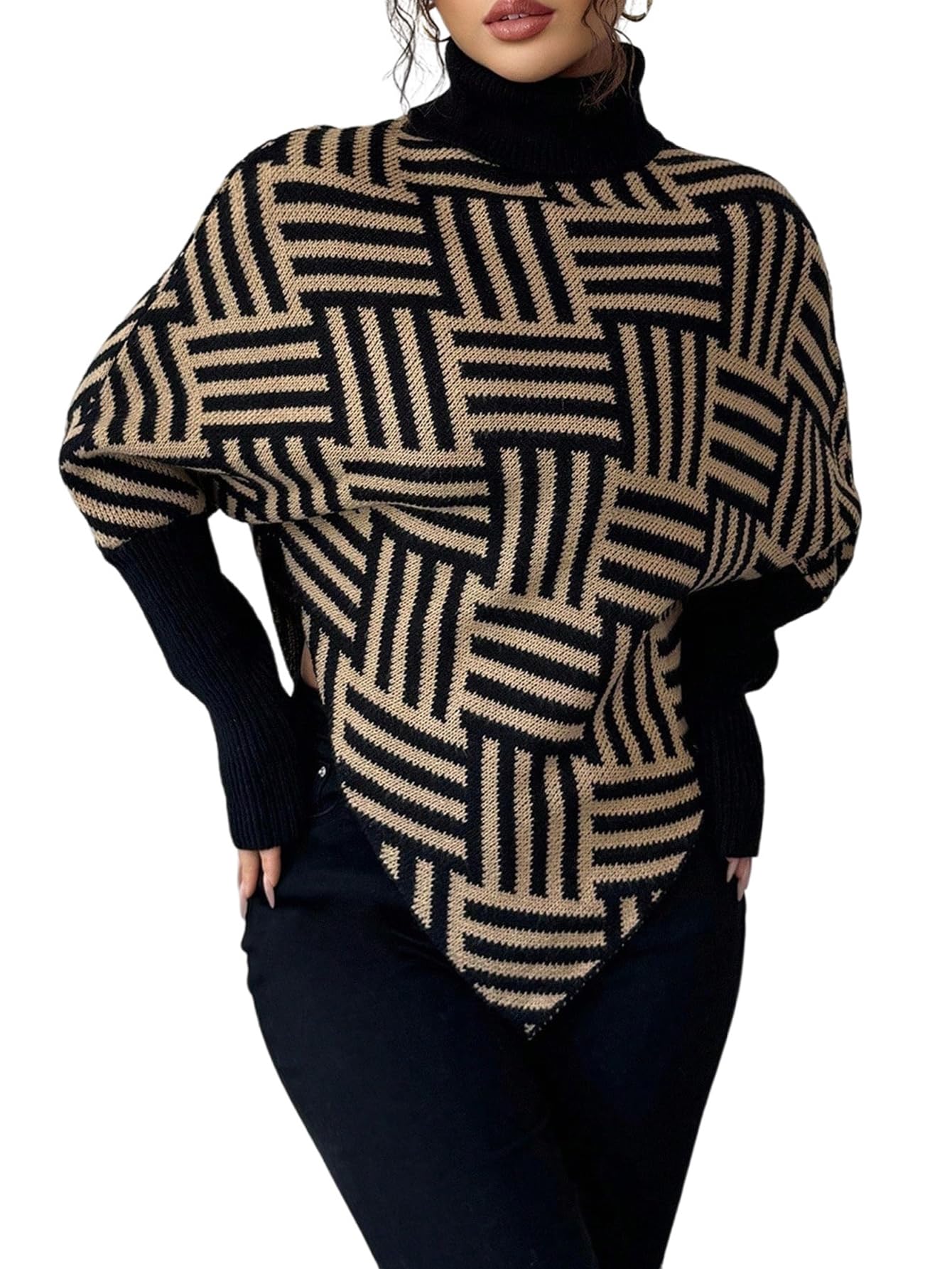 GORGLITTER Rollkragenpullover Damen Elegant Strickpullover Oversize Longpullover Old Money Style Damenpullover Langarm Winterpullover