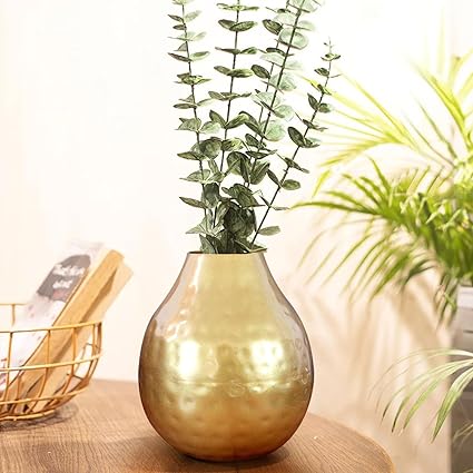 TIED RIBBONS Decorative Metal Flower Vase for Home Decor Plants Flowers Living Room Bedroom Office Table Top Decorations Items (Gold, 13.9 cm x 11.4 cm)