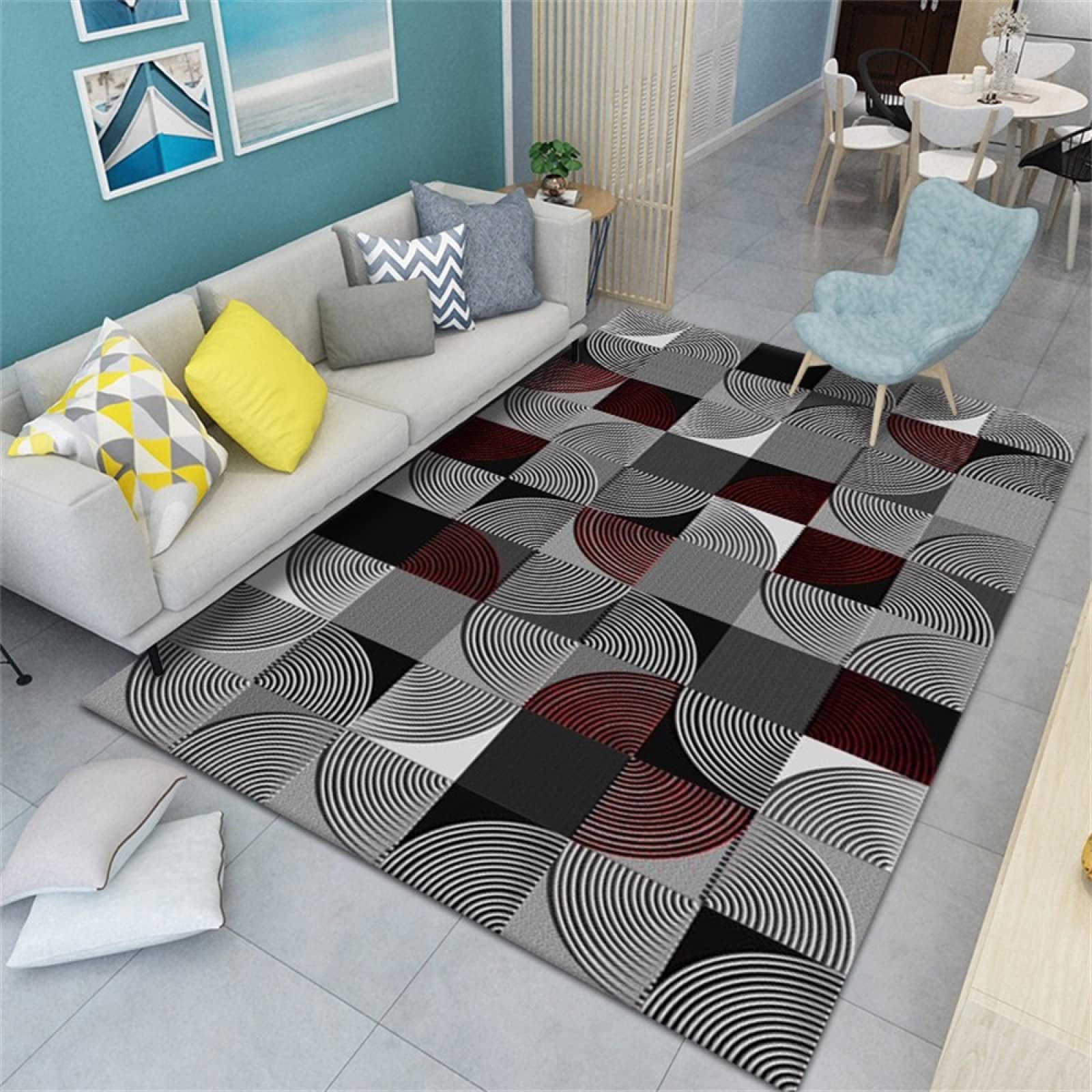 Tapis geometrique epais noir 100x200cm multi-usage tapis de jeux