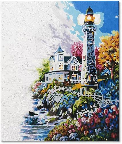 Paint by Numbers Kit for Beginners, 40x50cm Coastal Lighthouse Pre-Printed Canvas, DIY Acrylic Art, Home Wall Decor, Kids Craft Gift 6+,Paint Not Included