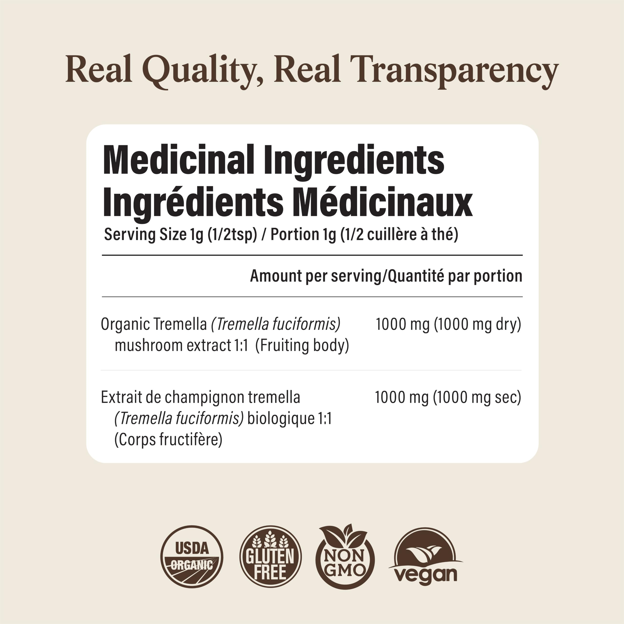 Real Mushrooms Organic Tremella Powder from Fruiting Body, 60 Servings — Amazon image 8