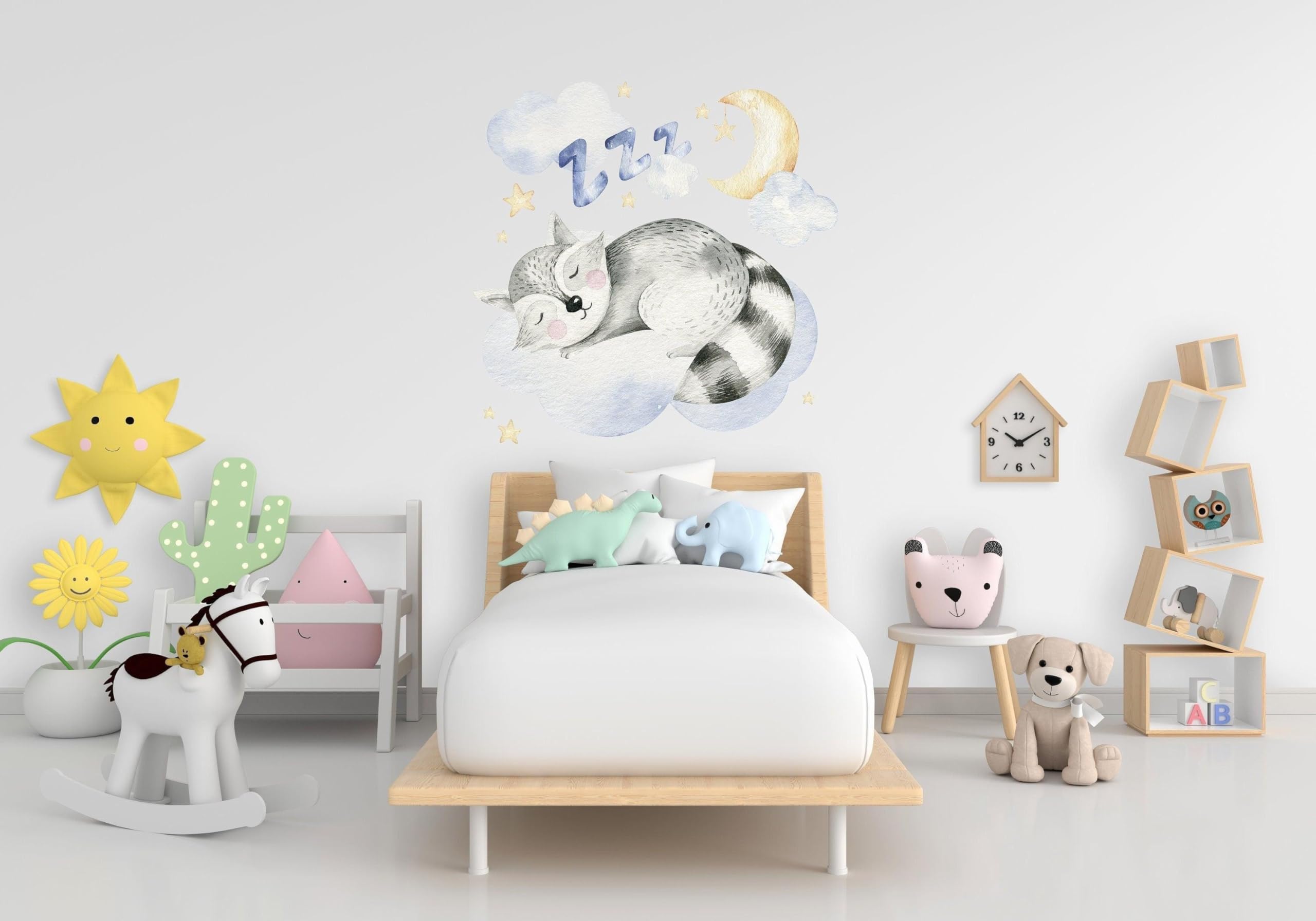 Adorable calcomanía de pared con diseño de cielo de animales infantiles, decoración creativa para habitación de niños, el conejito dormilón