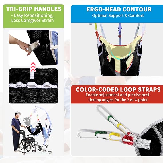EZ Assistive Patient Lift Sling with Commode - Patient Lifting Slings for Transfer - Medical Full Body Straps for Elderly, Disabled,Nursing,Caregiver - SWL 500 lbs (Large-Black-1 PC)