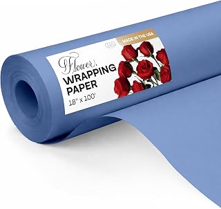IDL Packaging Blue Flower Wrapping Paper, 18"x1200" (100 feet) - USA-Made Premium 50lb Thick Bouquet Wrapping Paper - Elegant Flower Wrap Roll for Weddings, Ceremonies & Special Events