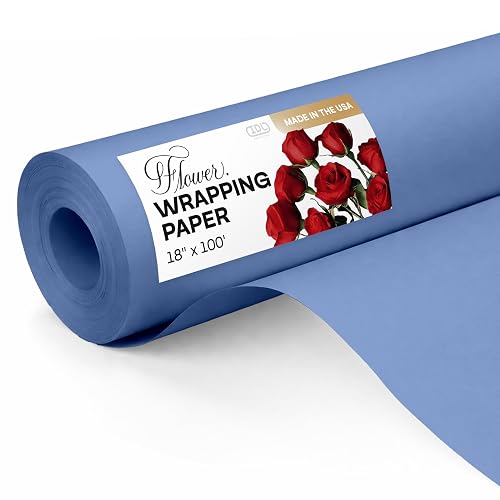 IDL Packaging Blue Flower Wrapping Paper, 18"x1200" (100 feet) -