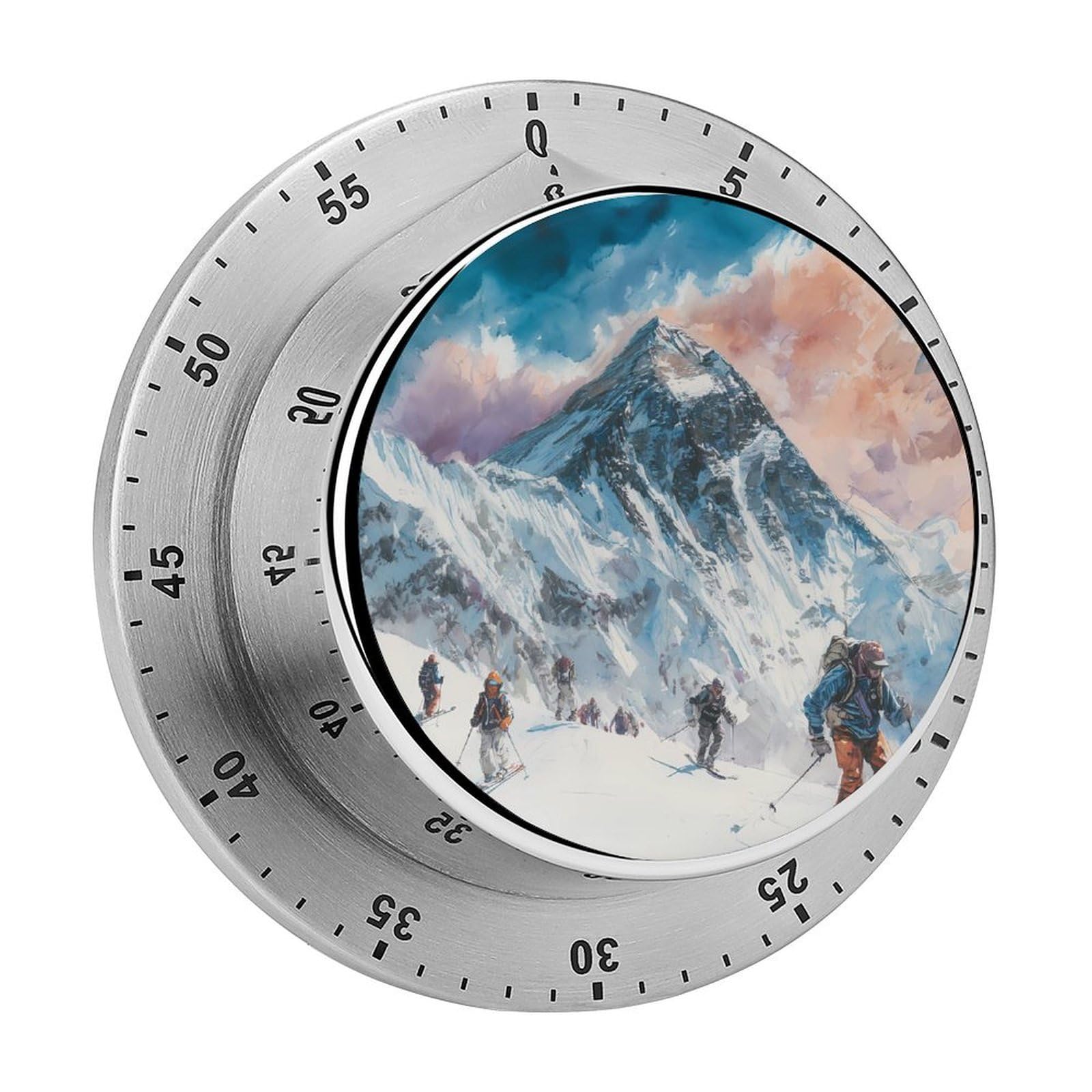 Snowy Mountain Skiing Skiers Skis Mechanical Timer with Alarm for Kitchen Cooking Productivity Stainless Steel Timers