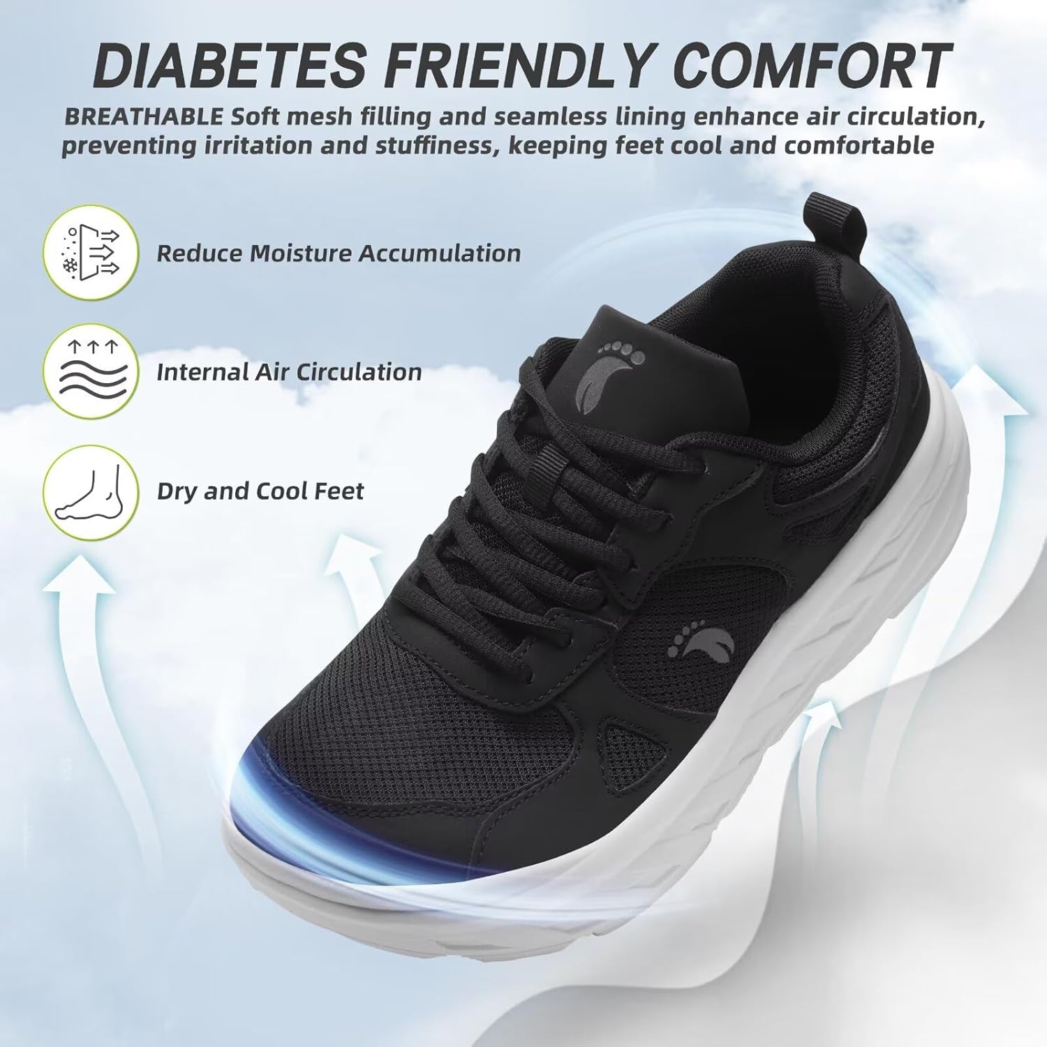 Women's Orthopedic Diabetic Wide Tennis Sneakers: Comfort Plantar Fasciitis Heel Spurs High Arch Orthotic Swollen Sneakers, Supportive Business Soft Wear Leisure Running Walking Shoes Black Size 7.5 - Image 7