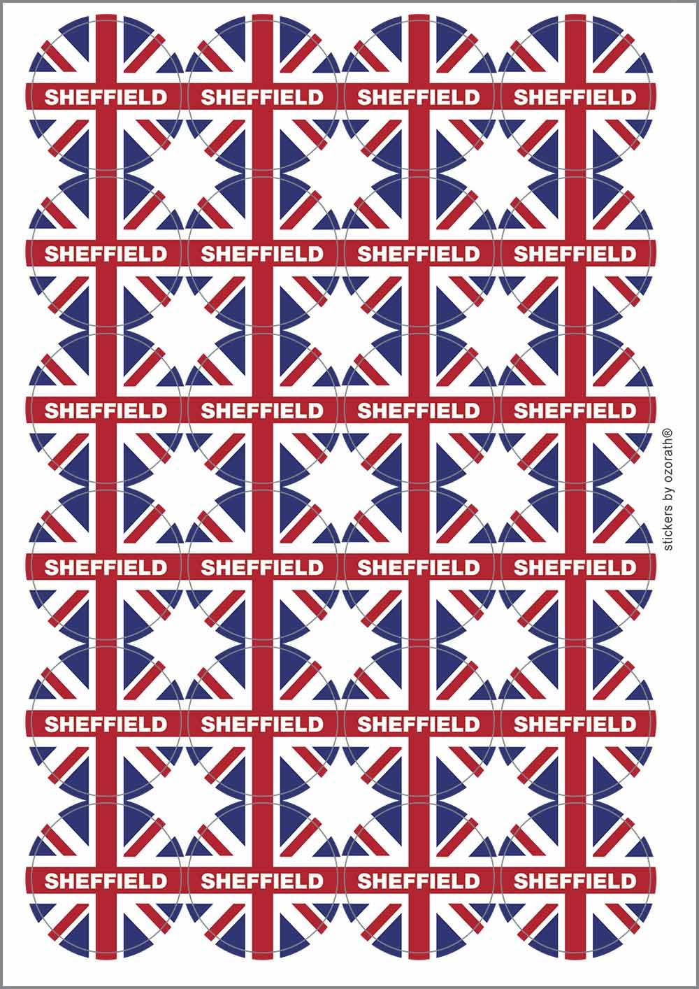 Sheffield Union Jack Circular Matt Paper Stickers A4 Sheet of 24 (Each Sticker is 45mm Diameter)