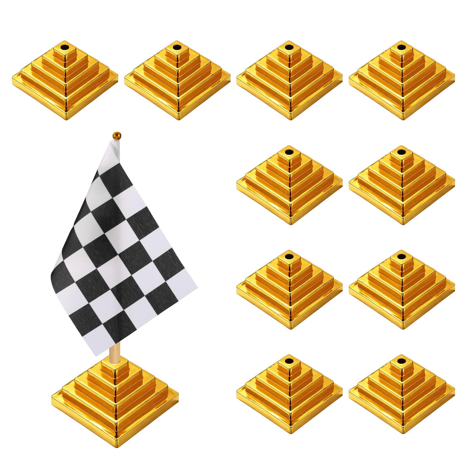Support de table drapeau doré au design carré élégant pour réceptions et comptoirs professionnels