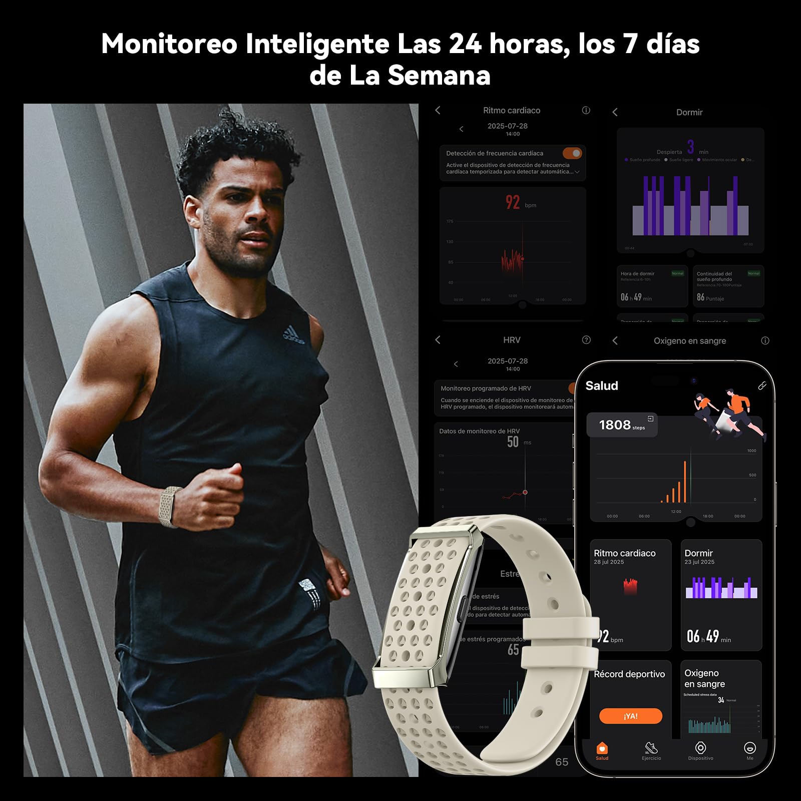 Pulsera de Actividad Inteligente Sin Pantalla Mujer Hombre | Monitoreo 24/7 de Actividad, Sueño & Frecuencia Cardíaca, Modo Multideporte, Batería 35 Días, IP68