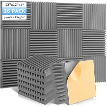 Focusound 36 Pack Sound Proof Foam Panels, 2" x 12" x 12" Acoustic Foam Panels With Self-Adhesive, High Density Soundproofing Wedge Panels for Studio Office Game RoomGrey