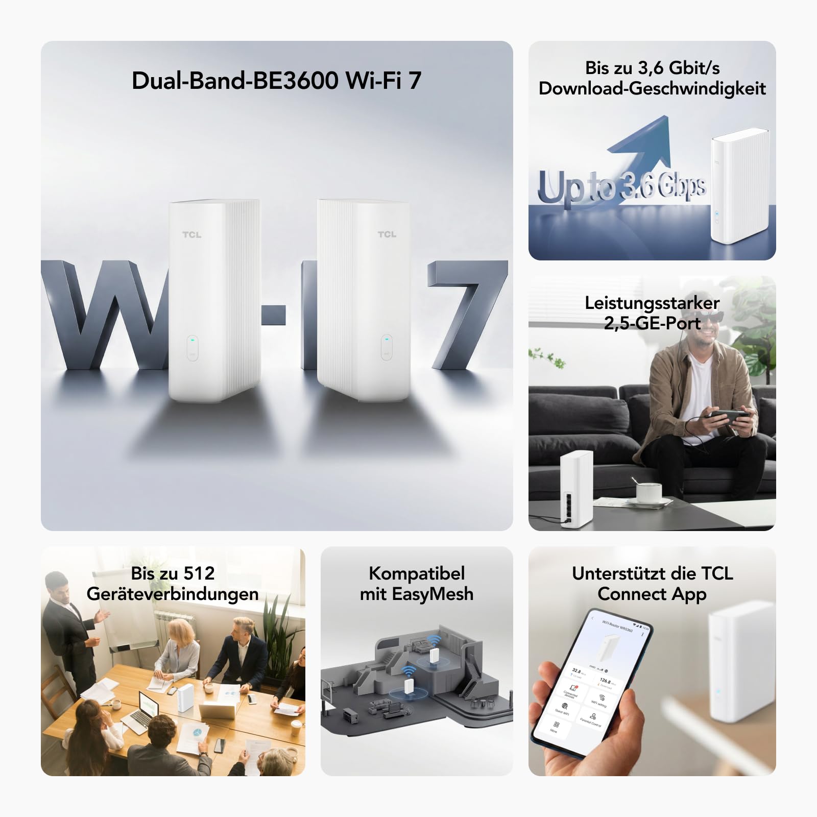 TCL LINKHUB WR5360 – Wi-Fi 7-Dual-Band-Router mit BE3600 Geschwindigkeit bis zu 3,6 Gbit/s, 2,5 GE-Port, und Unterstützung für 512 Geräte