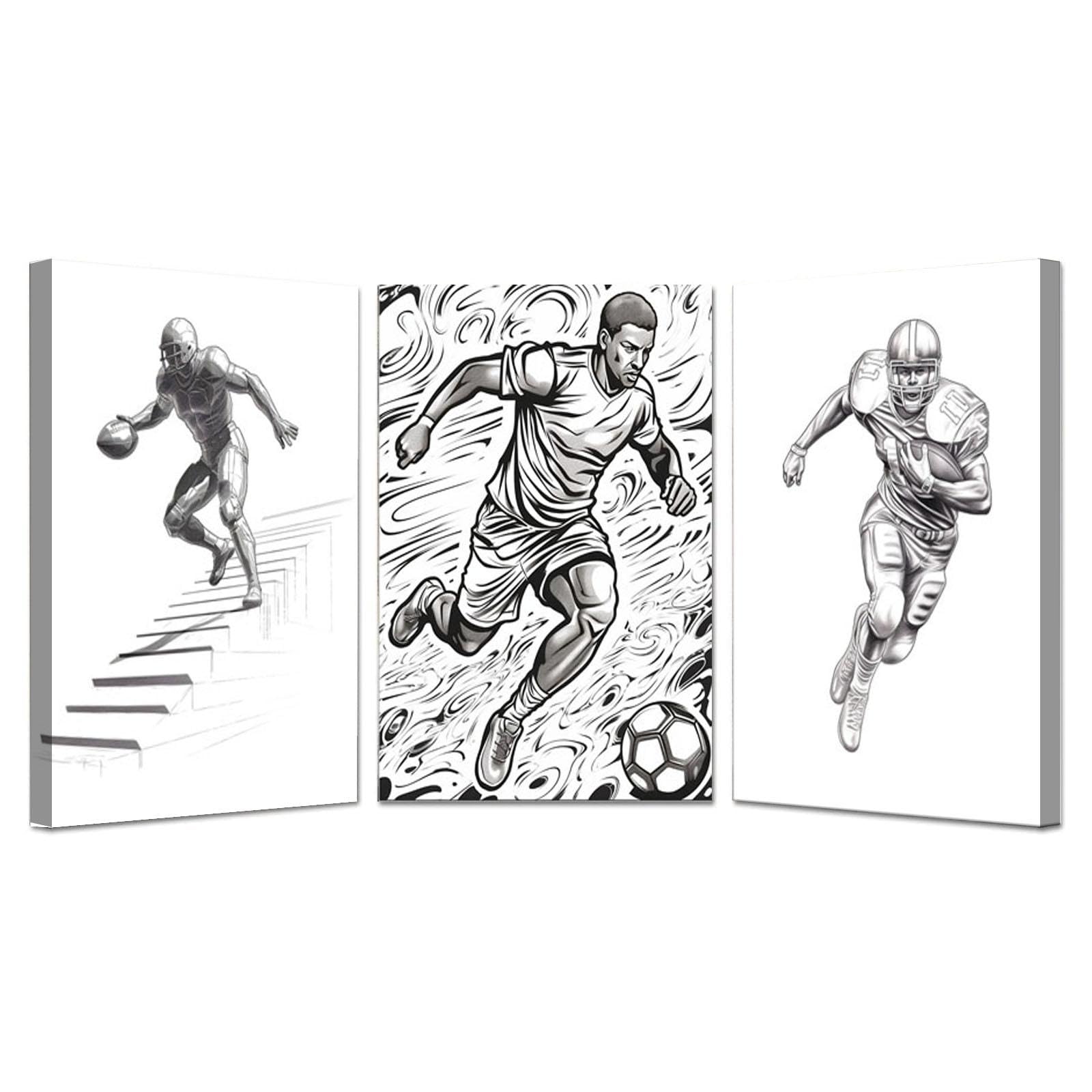 veces 3 Piezas Poster juego deportes, Negro Blanco Minimalista Sport Moderno Cuadros Decorativo Decoracion Salon Dormitorio Cocina Cuadros Pared Imágenes Decor - 40x60cmx3 Enmarcado