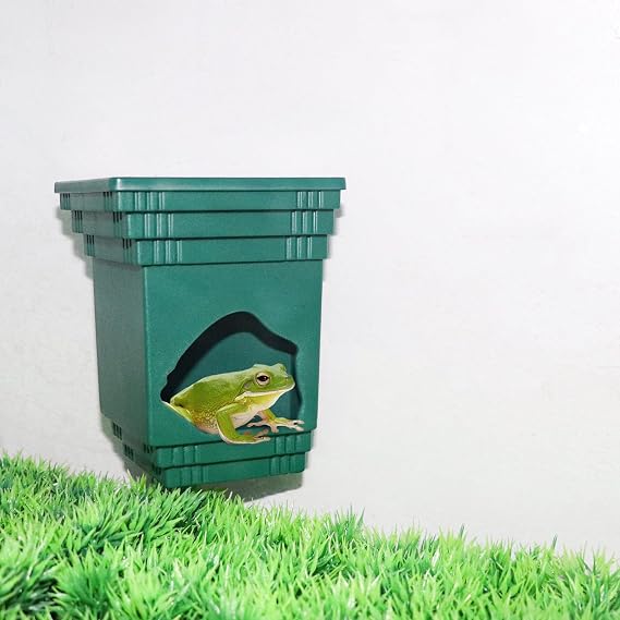 Frog Tank Accessories, 2-in-1 Plastic Reptile Hide with Bowl on the Top, Habitat Hideout for Tree Frogs, Dwarf Frogs, Toads, and Other Small Reptiles