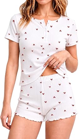 Women Pyjama Sets Short Sleeve Tops PJ Shorts 2 Piece Pajamas S-XL