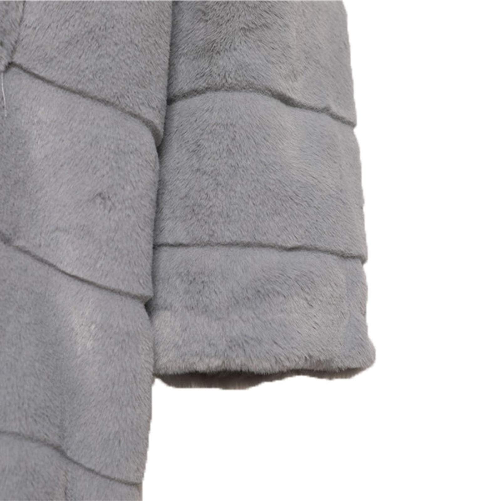 Chaqueta de felpa larga y elegante para mujer, abrigo de invierno para mujer, cálido en la parte delantera, de piel sintética, con cordón, con capucha, con bolsillos, abrigo de entretiempo, abrigo