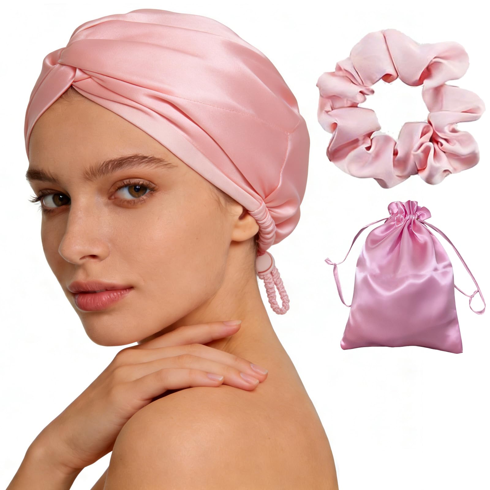 Cuffia in seta per dormire, per capelli in raso di seta per dormire, cuffia regolabile per capelli per la notte, doppia cuffia in raso per dormire, cappuccio regolabile in raso Bonet