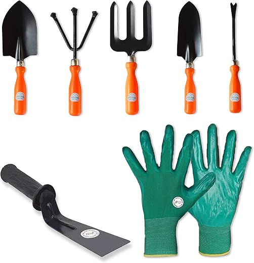 Kraft Seeds by 10 CLUB Essential Gardening Hand Tools (7 Pcs, Multicolor) | Khurpi Gardening Tools for Soil | Plant Tools Set With Gardening Gloves
