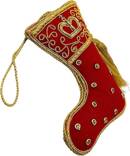 Miniatura 5 de Adorno de Navidad rojo de Zari Zardozi, bordado y borlas, hecho a mano en la India