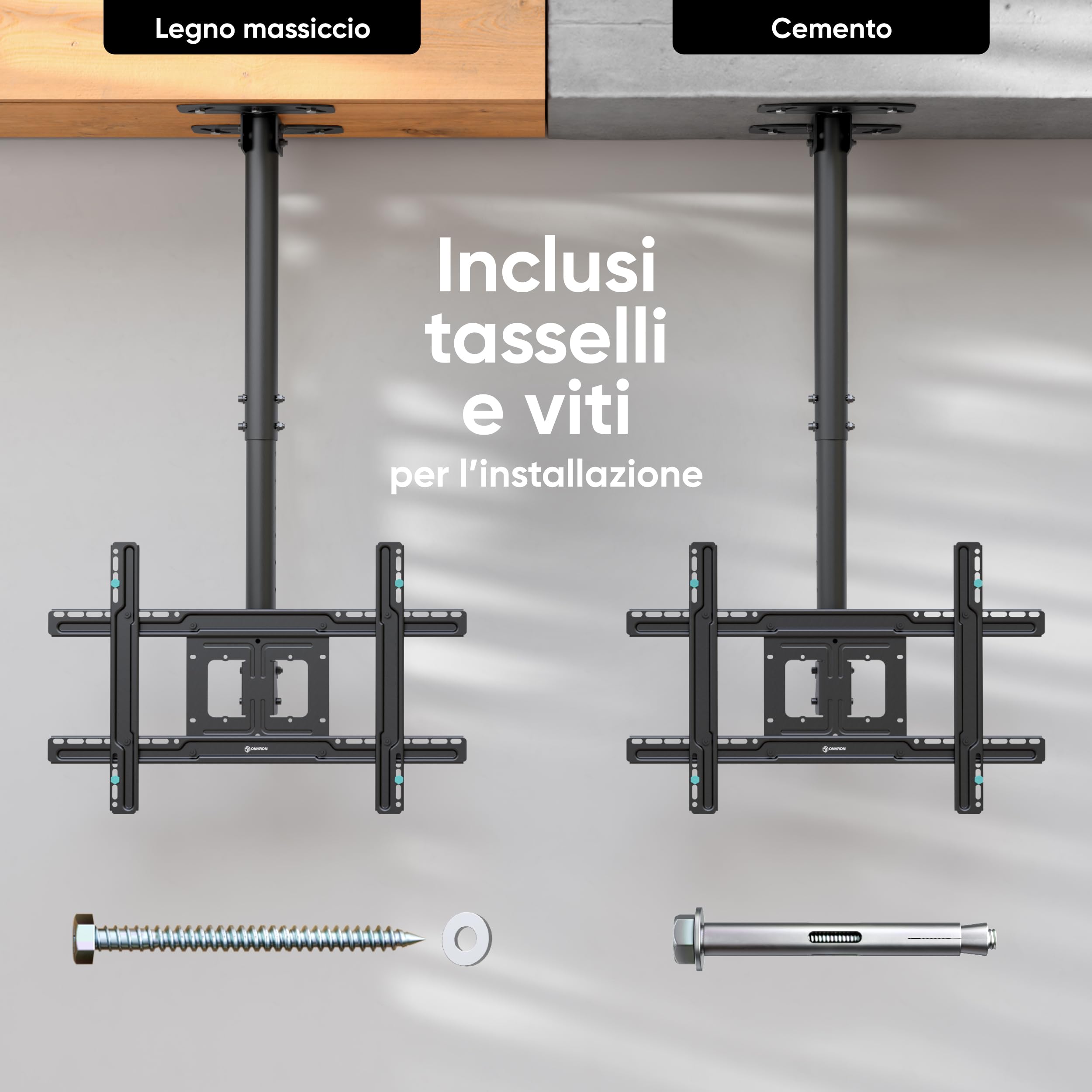 ONKRON Staffa TV da Soffitto 32-80 pollici, Carico 68,2 kg, Supporto TV VESA 100x100-600x400 mm, Inclinabile e Girevole, Braccio Televisore con Distanza al Soffitto Regolabile, Nero N1L-B
