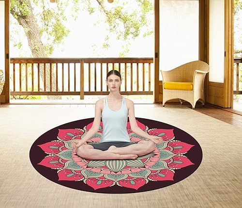 Miniatura 4 de Tapete de pilates redondo de gran tamaño para yoga, de goma, antideslizante, de 55.1 in, para ejercicio, meditación, para el hogar, al aire libre