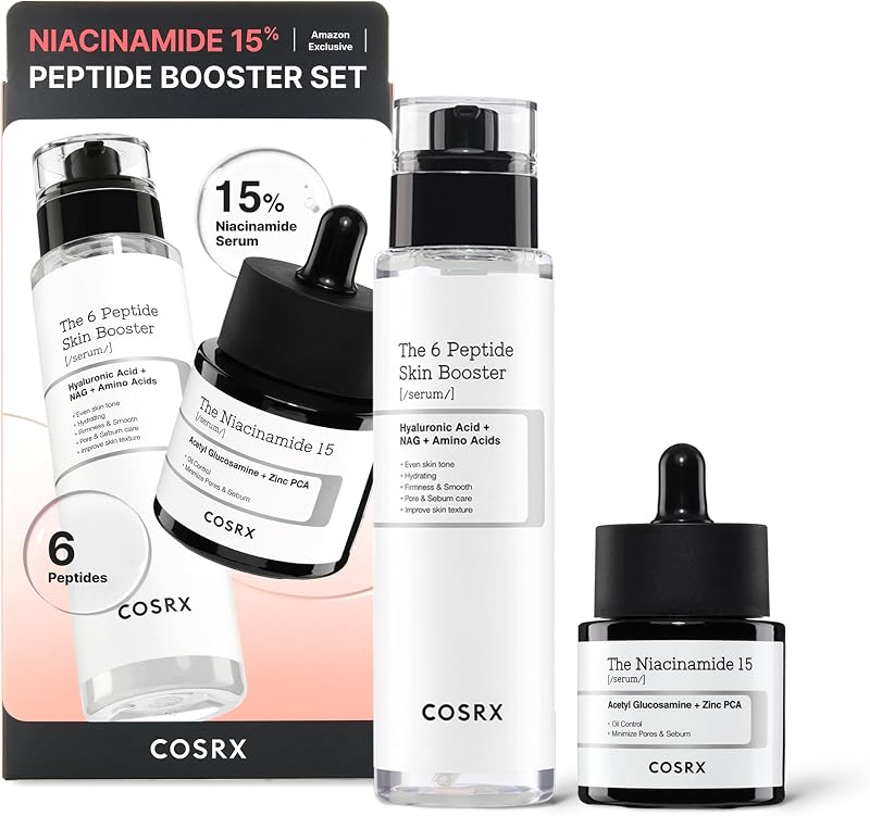 Niacinamide 15%, Peptide Booster Serum Set, Pore Care & Hydration | Amazon Exclusive, Korean Skin Care Set, Gift Sets for Pore Care, Hydration, Glow, Elasticity & Smoother-Looking Skin